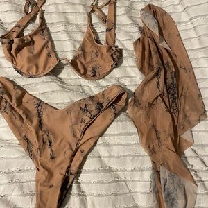 3 piece marble pattern bikini set